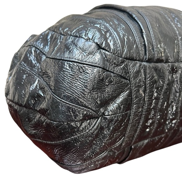 PRADA Vernice Waves Bag Black Patent Leather Gold Hardware Large 16” Authentic - Picture 7 of 13